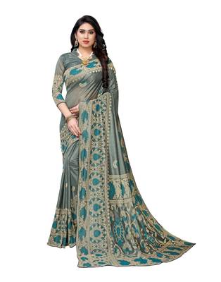 Teal woven lycra saree with blouse 1