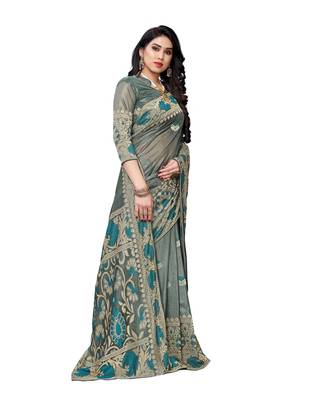 Teal woven lycra saree with blouse 3