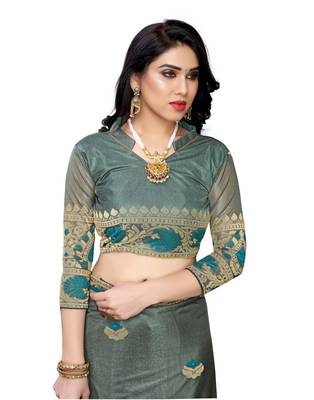 Teal woven lycra saree with blouse 5