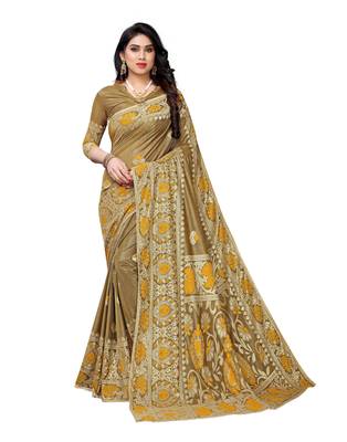 Mustard woven lycra saree with blouse 1