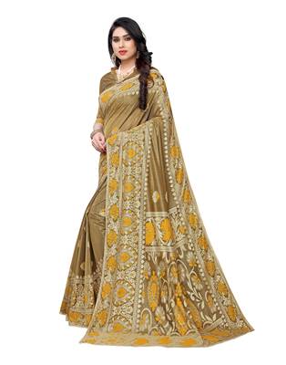 Mustard woven lycra saree with blouse 2
