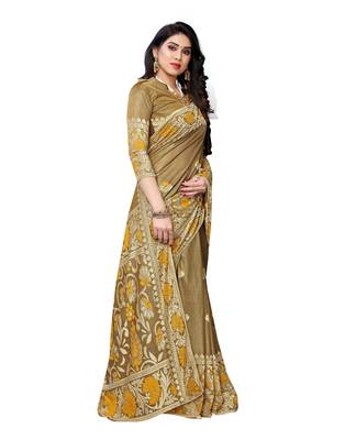Mustard woven lycra saree with blouse 3