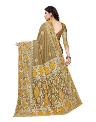 Mustard woven lycra saree with blouse 4