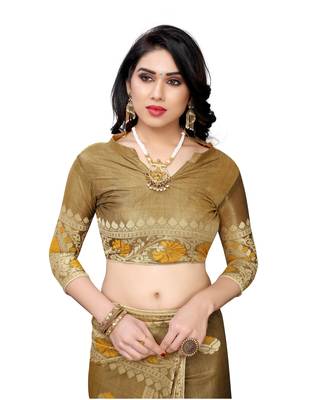 Mustard woven lycra saree with blouse 5