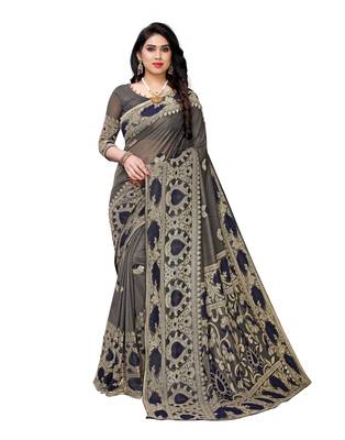 Navy blue woven lycra saree with blouse 1