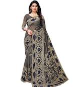 Navy blue woven lycra saree with blouse