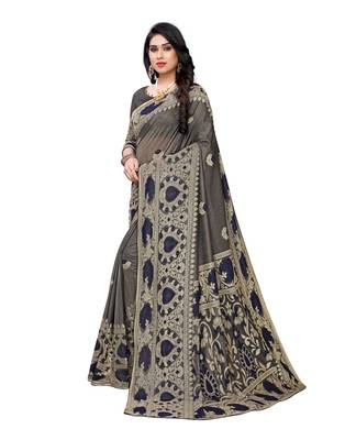 Navy blue woven lycra saree with blouse 2