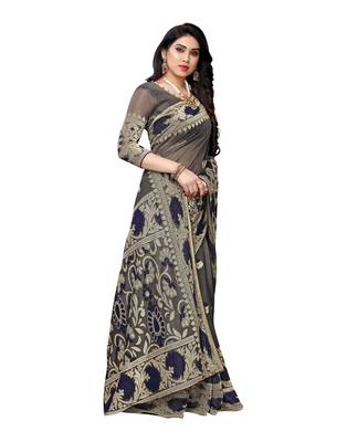 Navy blue woven lycra saree with blouse 3