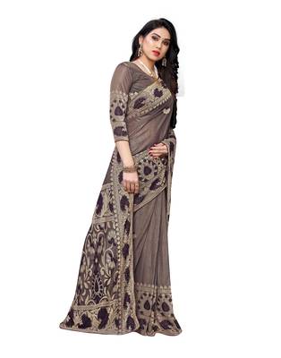 Purple woven lycra saree with blouse 3