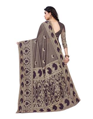 Purple woven lycra saree with blouse 4