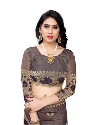 Purple woven lycra saree with blouse 5