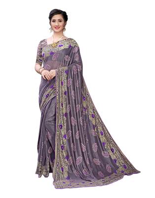 Purple woven lycra saree with blouse 1