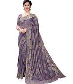 Purple woven lycra saree with blouse