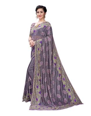 Purple woven lycra saree with blouse 2