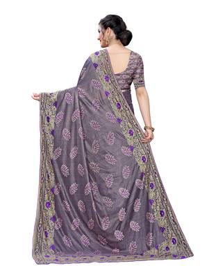 Purple woven lycra saree with blouse 4