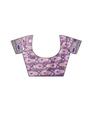 Purple woven lycra saree with blouse 5
