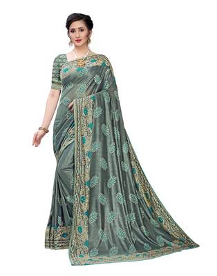 Teal woven lycra saree with blouse 1