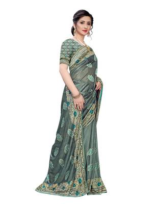 Teal woven lycra saree with blouse 3
