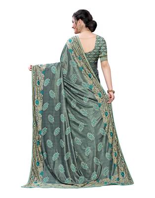 Teal woven lycra saree with blouse 4