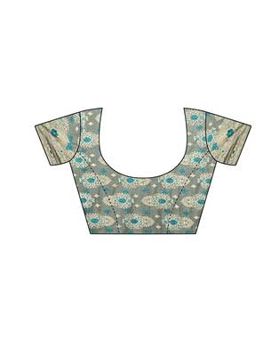 Teal woven lycra saree with blouse 5