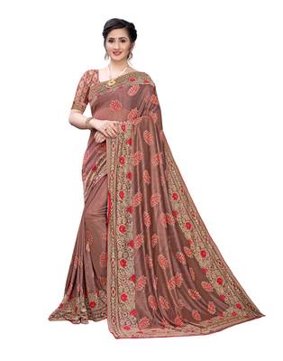 Red woven lycra saree with blouse 1