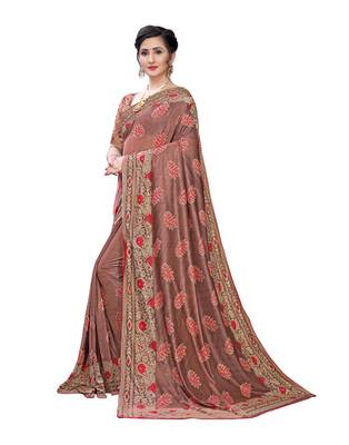 Red woven lycra saree with blouse 2