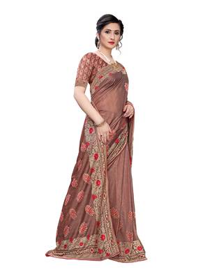 Red woven lycra saree with blouse 3
