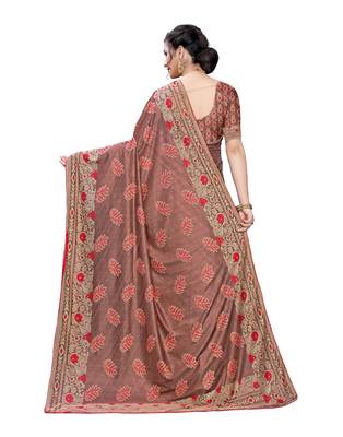Red woven lycra saree with blouse 4