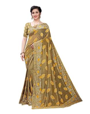 Mustard woven lycra saree with blouse 1