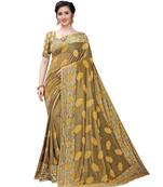 Mustard woven lycra saree with blouse