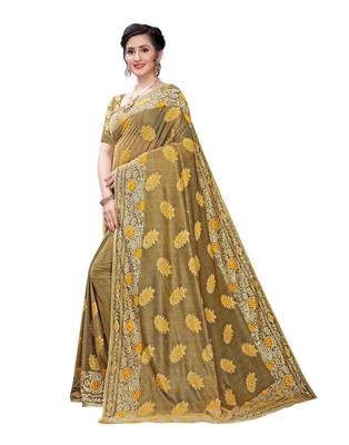 Mustard woven lycra saree with blouse 2