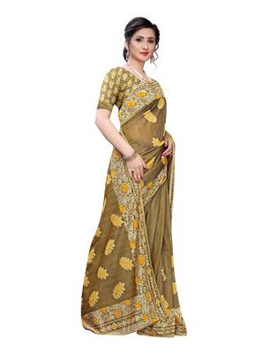 Mustard woven lycra saree with blouse 3