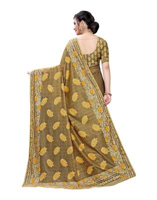Mustard woven lycra saree with blouse 4