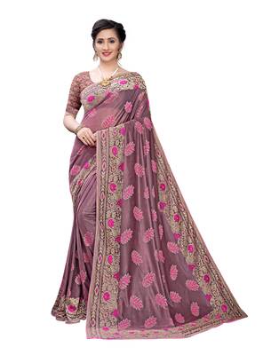 Pink woven lycra saree with blouse 1