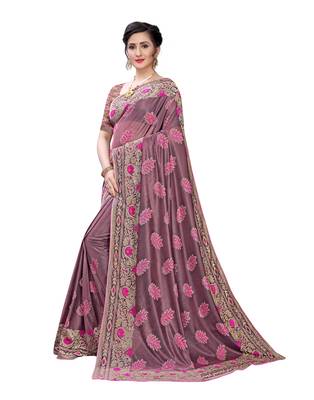 Pink woven lycra saree with blouse 2