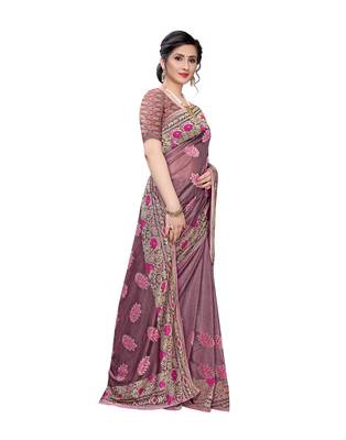 Pink woven lycra saree with blouse 3