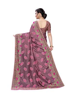 Pink woven lycra saree with blouse 4