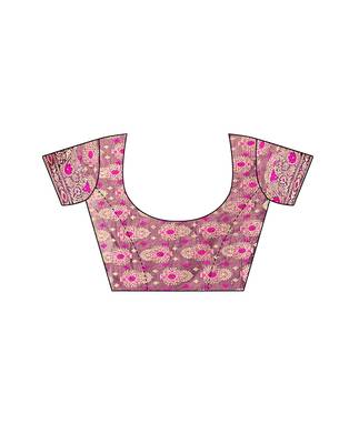 Pink woven lycra saree with blouse 5