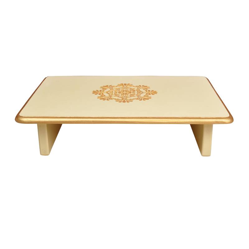 Home Decorative Wooden Patala OffWhite Pooja Chowki Stool Coffee Table