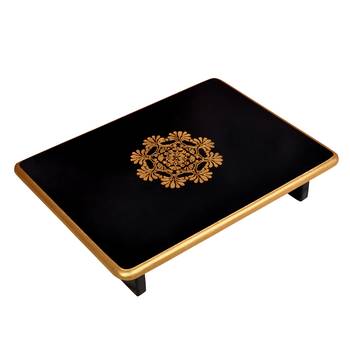 Diwali Decorative Wooden Pata Black Pooja Chowki Stool End Table Footstools 16 x 12 x 4 Inches 2