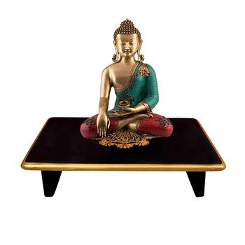 Diwali Decorative Wooden Pata Black Pooja Chowki Stool End Table Footstools 16 x 12 x 4 Inches 5