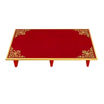 red Home Wooden Patala Pooja Chowki End Table navratri Puja Footstool Diwali decorations Gifts 24 x 15 x 4 Inch 1