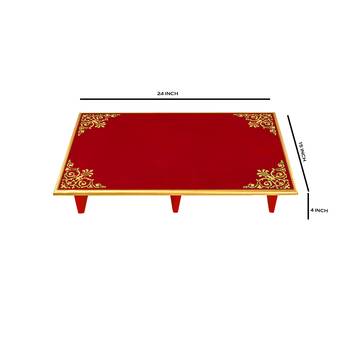 red Home Wooden Patala Pooja Chowki End Table navratri Puja Footstool Diwali decorations Gifts 24 x 15 x 4 Inch 5