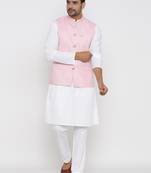 Men's  Pink Waistcoat Linen Solid Designer Nehru Jacket