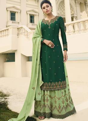 Green and Gold Embroidered Palazzo Suit 1