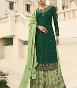Green and Gold Embroidered Palazzo Suit