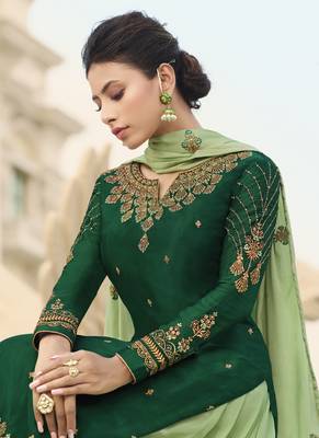 Green and Gold Embroidered Palazzo Suit 4