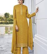 Mustard Embroidered Palazzo Suit