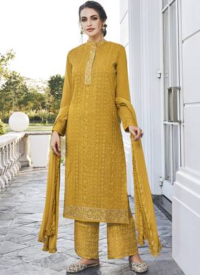 Mustard Embroidered Palazzo Suit 2