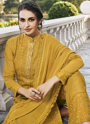 Mustard Embroidered Palazzo Suit 3